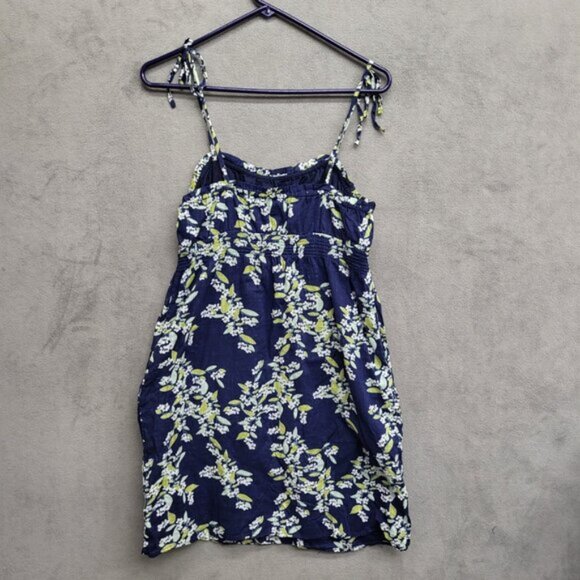 Old Navy‎ Blue Floral Mini Dress Women's Size Medium Boho Babydoll Pockets Beach - Picture 2 of 5